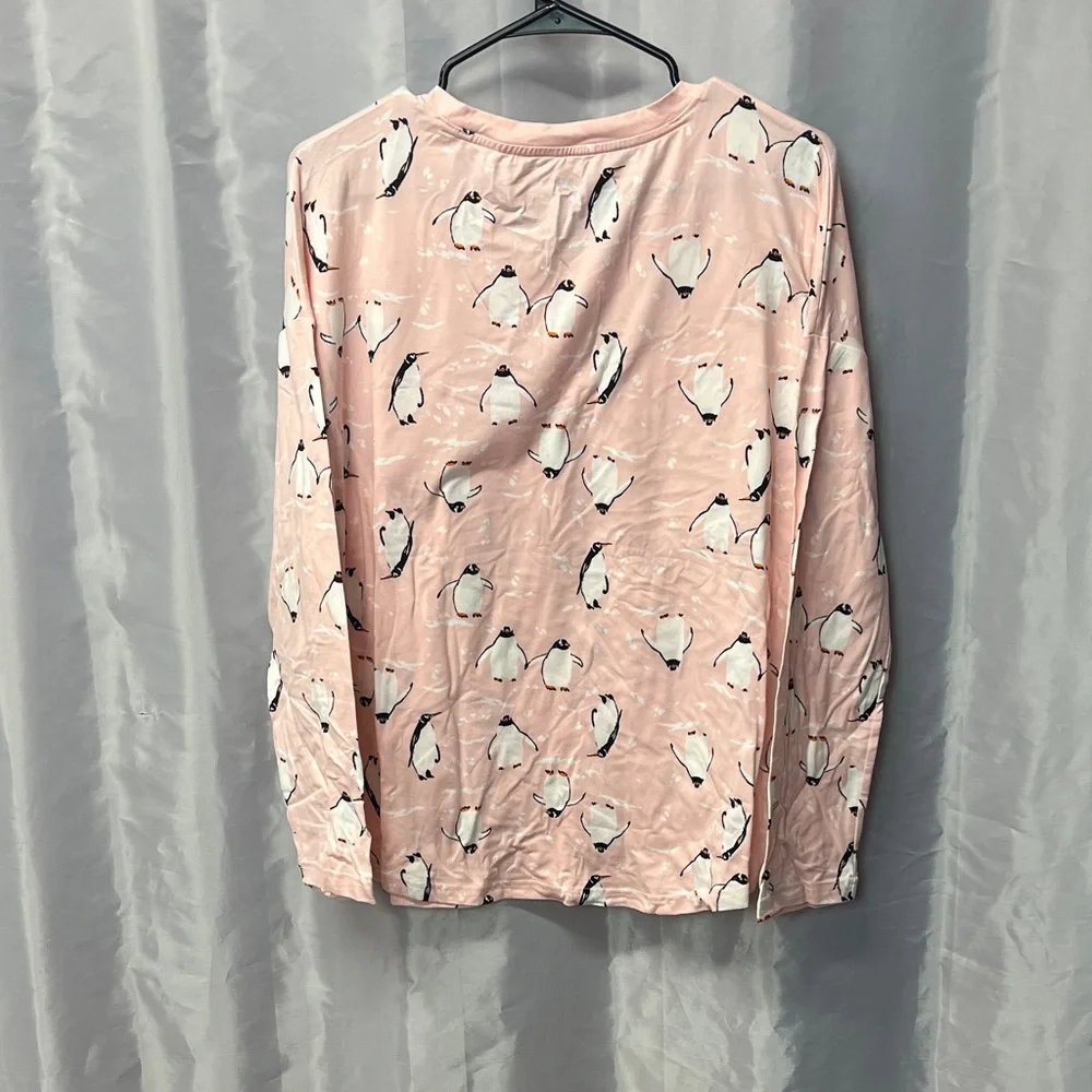 Pink Penguin Print Long Sleeve pajamas 2383